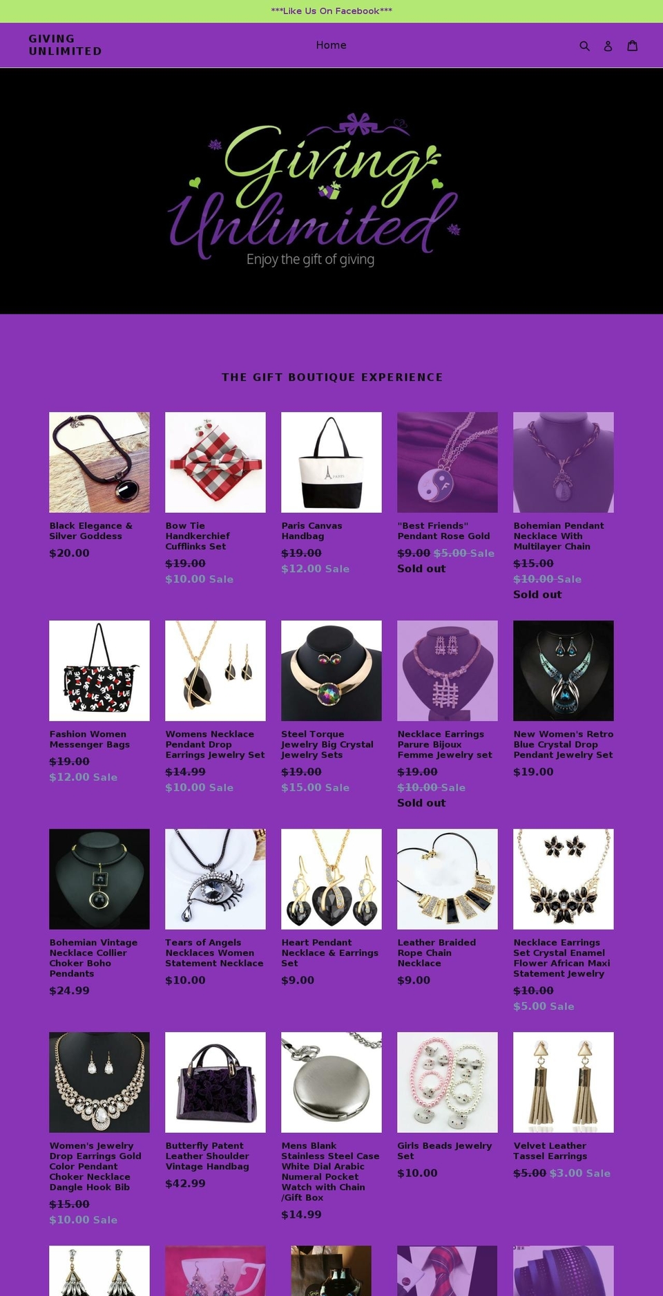 givingunlimited.com — Shopify storefront screenshot