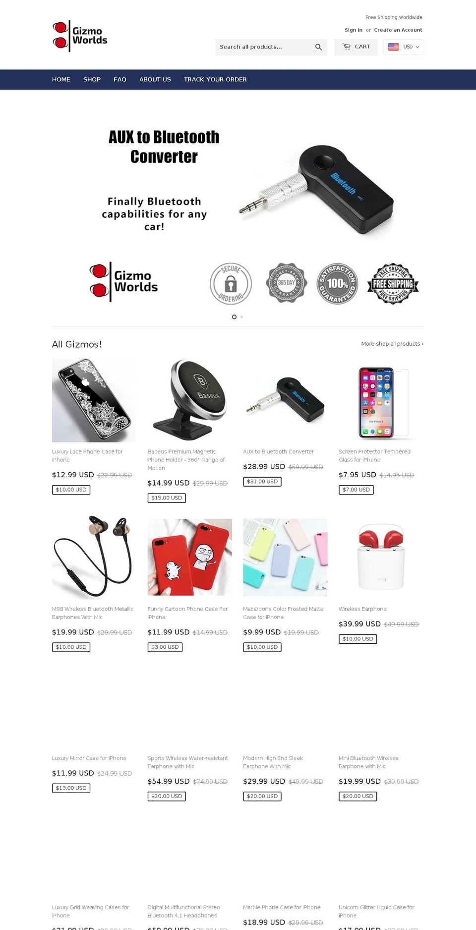 gizmoworlds.com — Shopify storefront screenshot