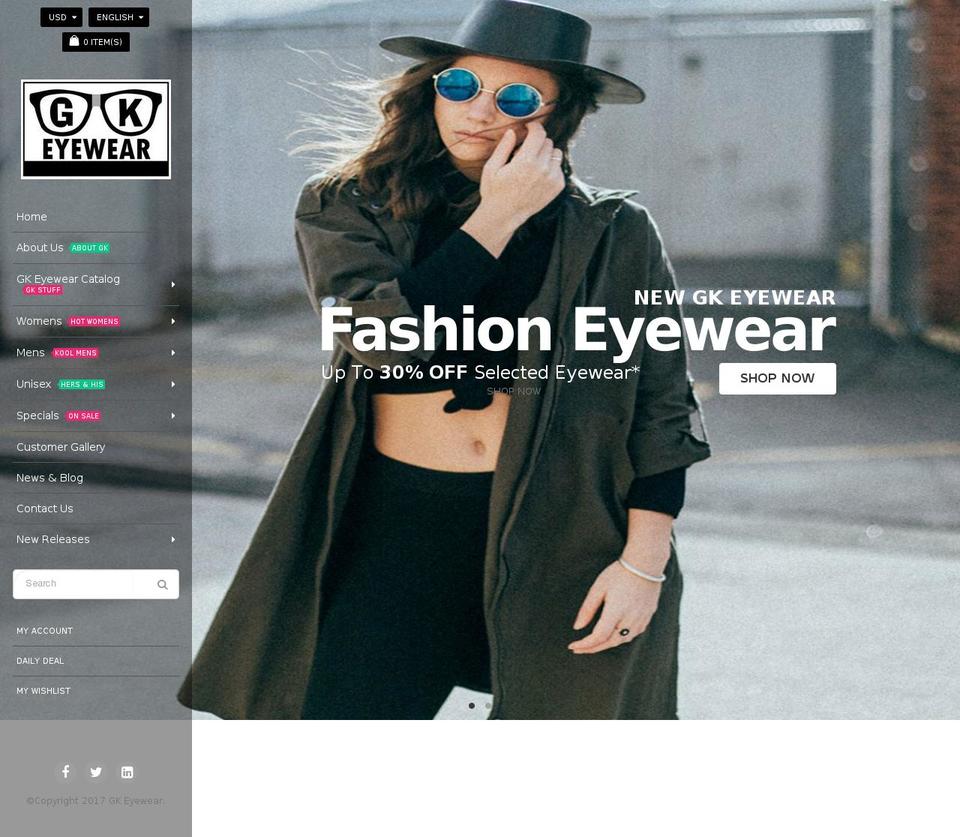 gkeyewear.com — Shopify storefront screenshot
