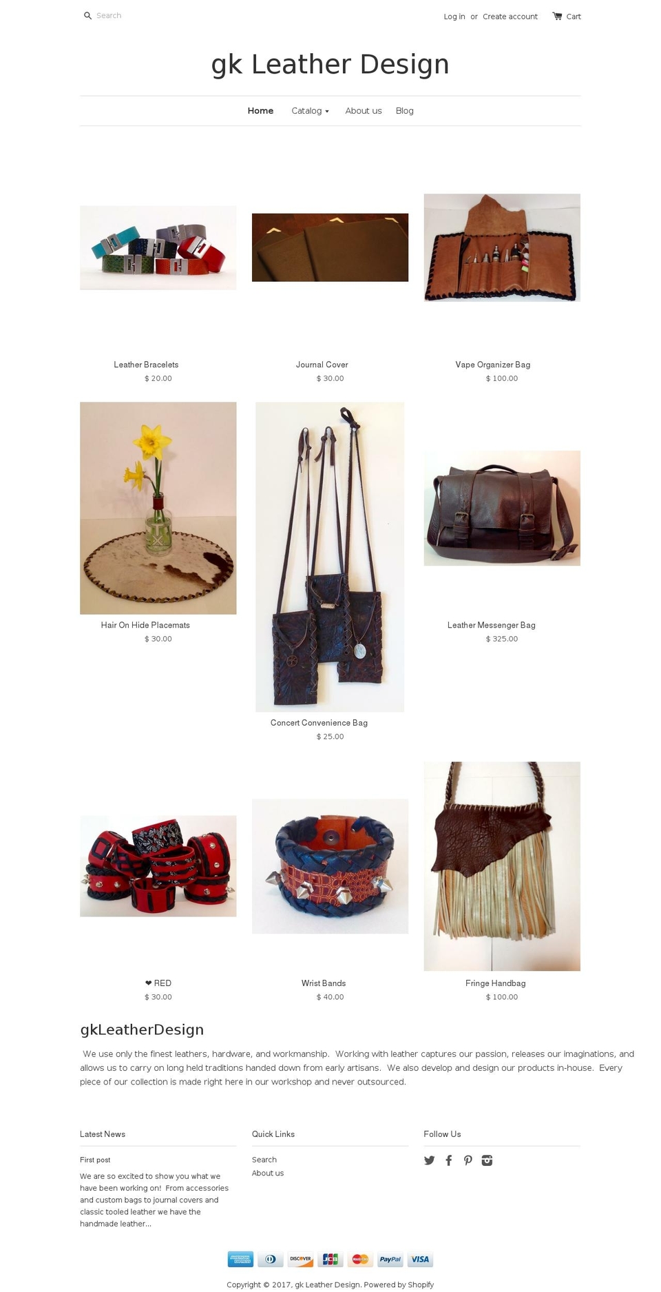 gkleatherdesign.com shopify website screenshot