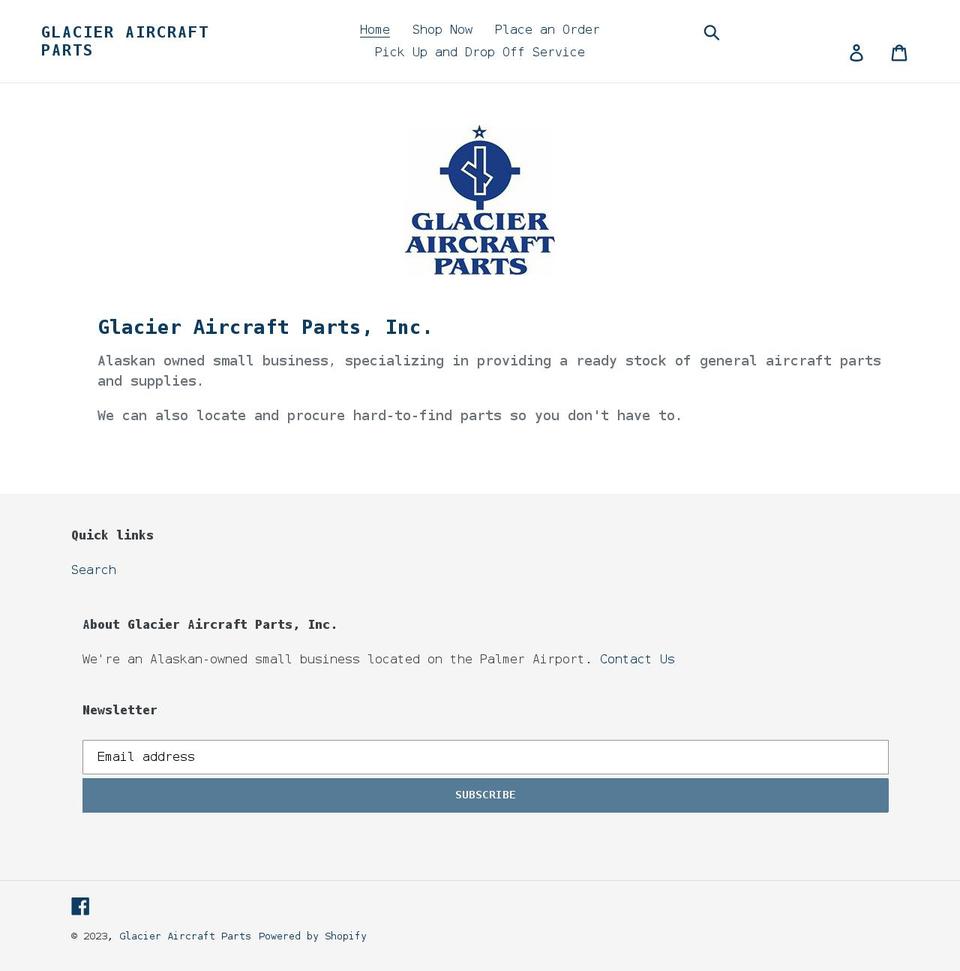 glacieraircraftparts.com shopify website screenshot
