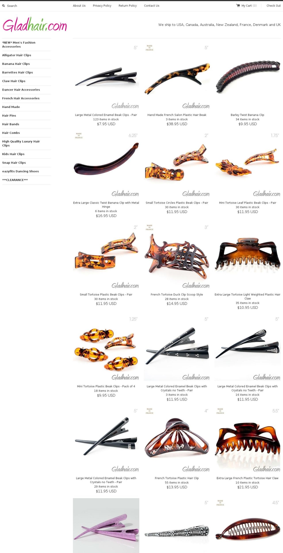 gladhair.com shopify website screenshot