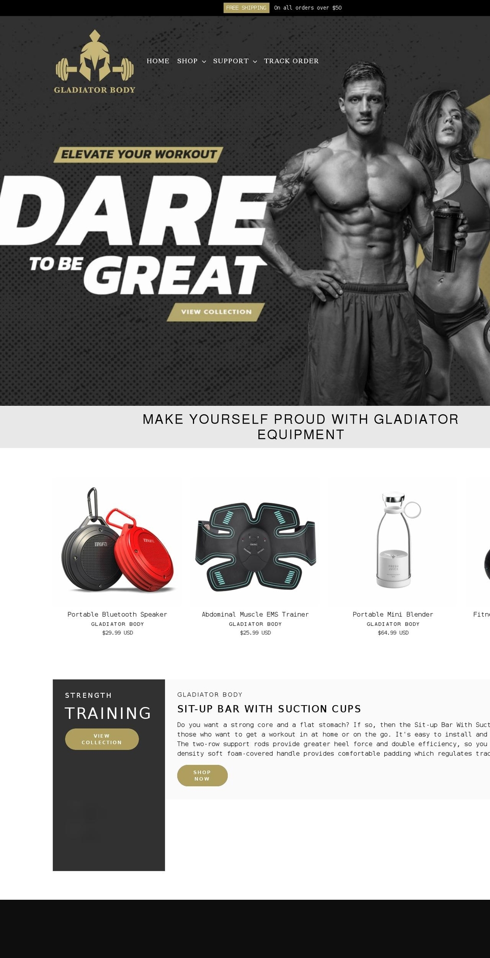 Neat theme v Shopify theme site example gladiatorbody.com