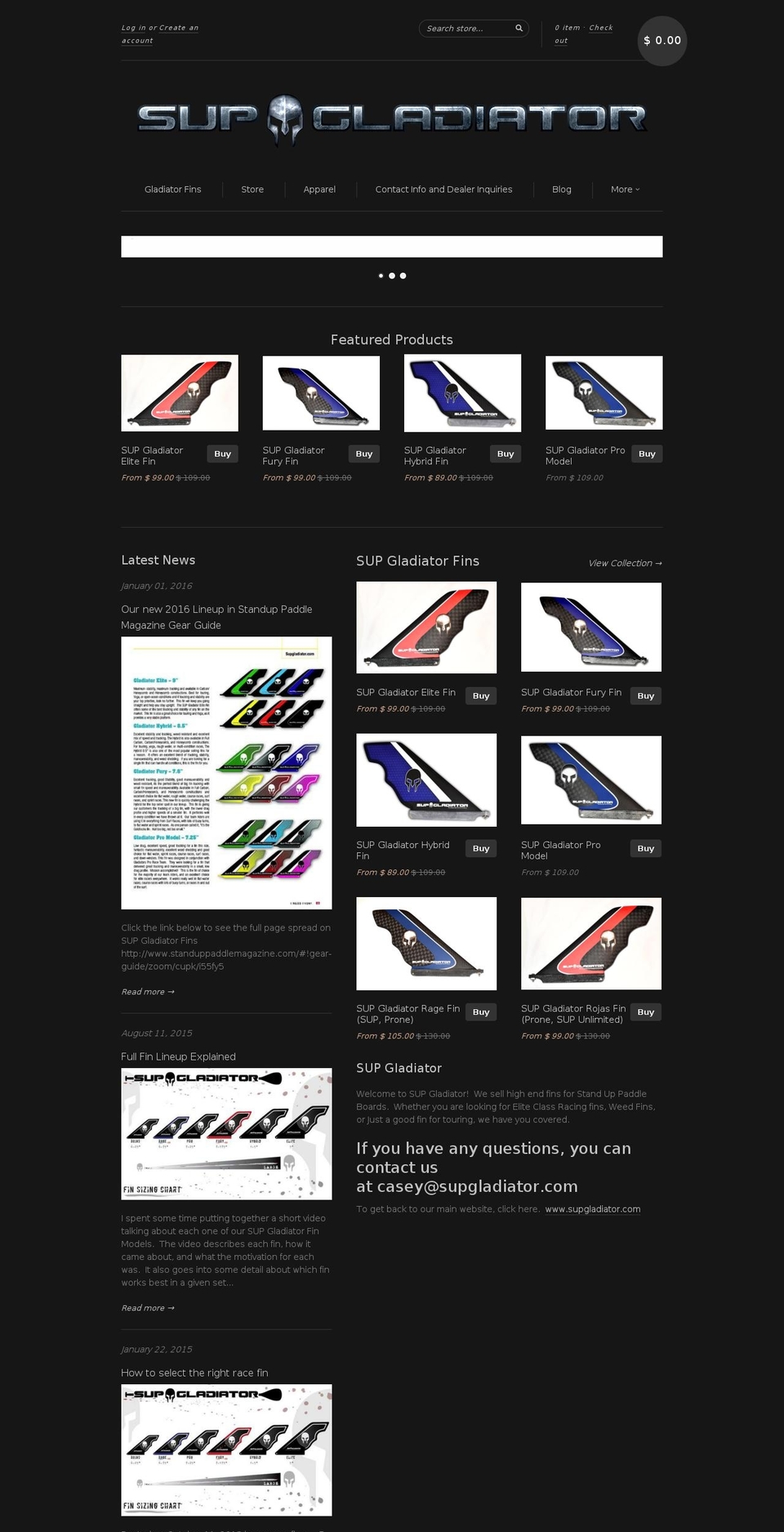 gladiatorfins.com shopify website screenshot