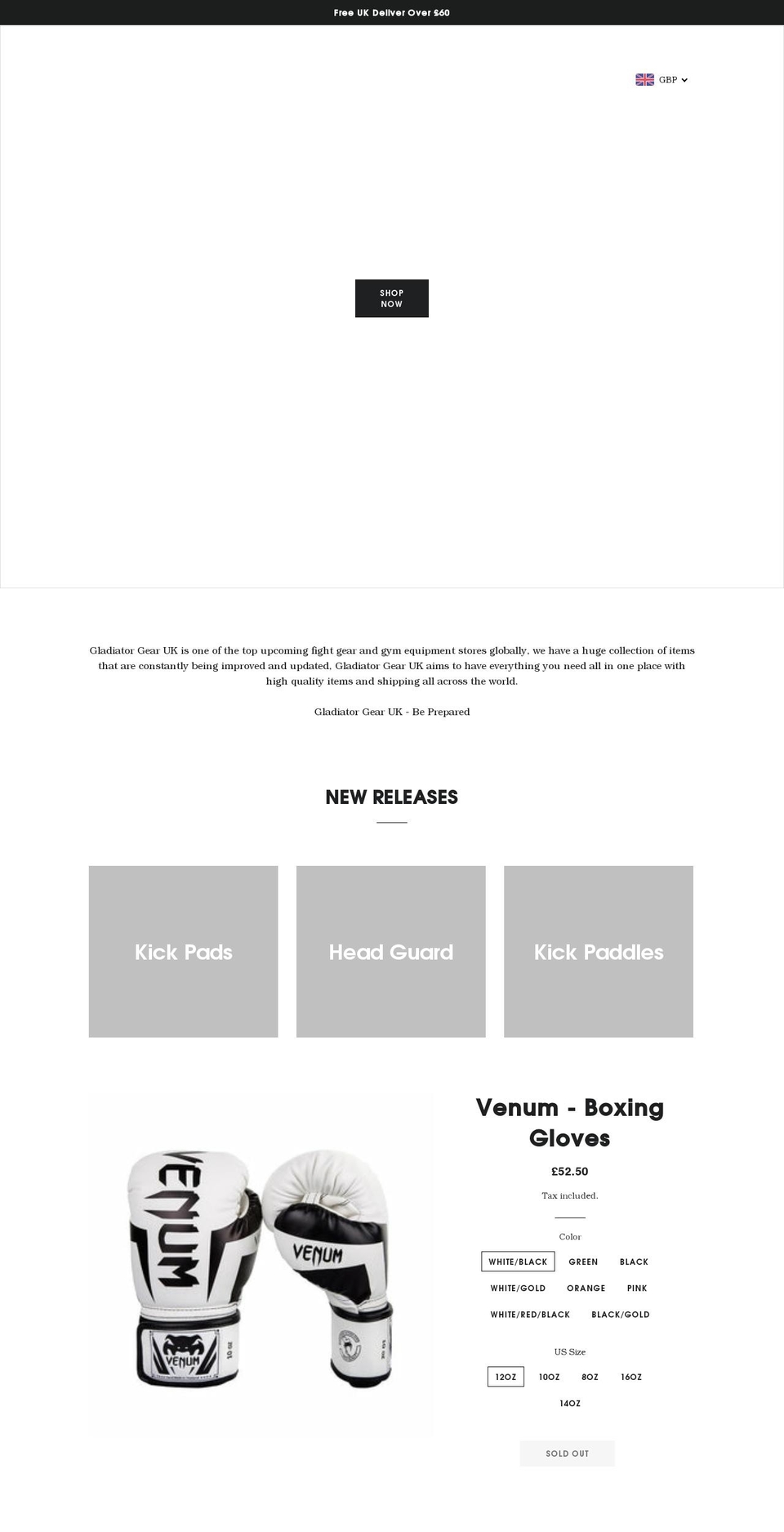 gladiatorgearuk.com shopify website screenshot