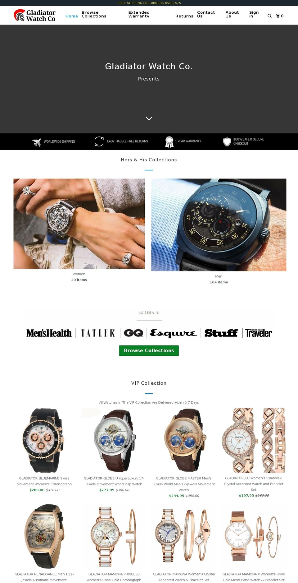 gladiatorwatches.com — Shopify storefront screenshot
