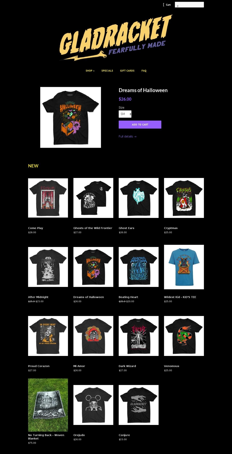 gladracket.com — Shopify storefront screenshot