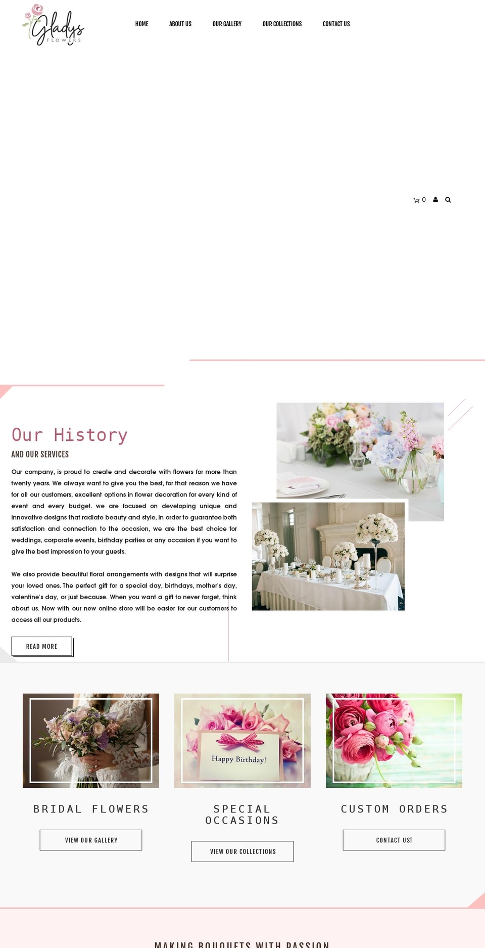 gladysflowers.com shopify website screenshot