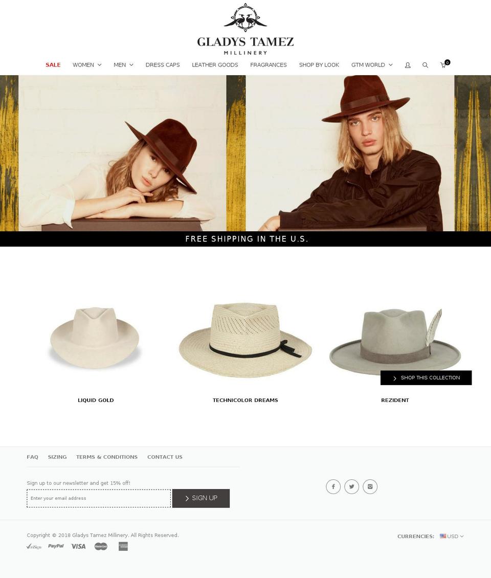 gladystamezmillinery.com — Shopify storefront screenshot