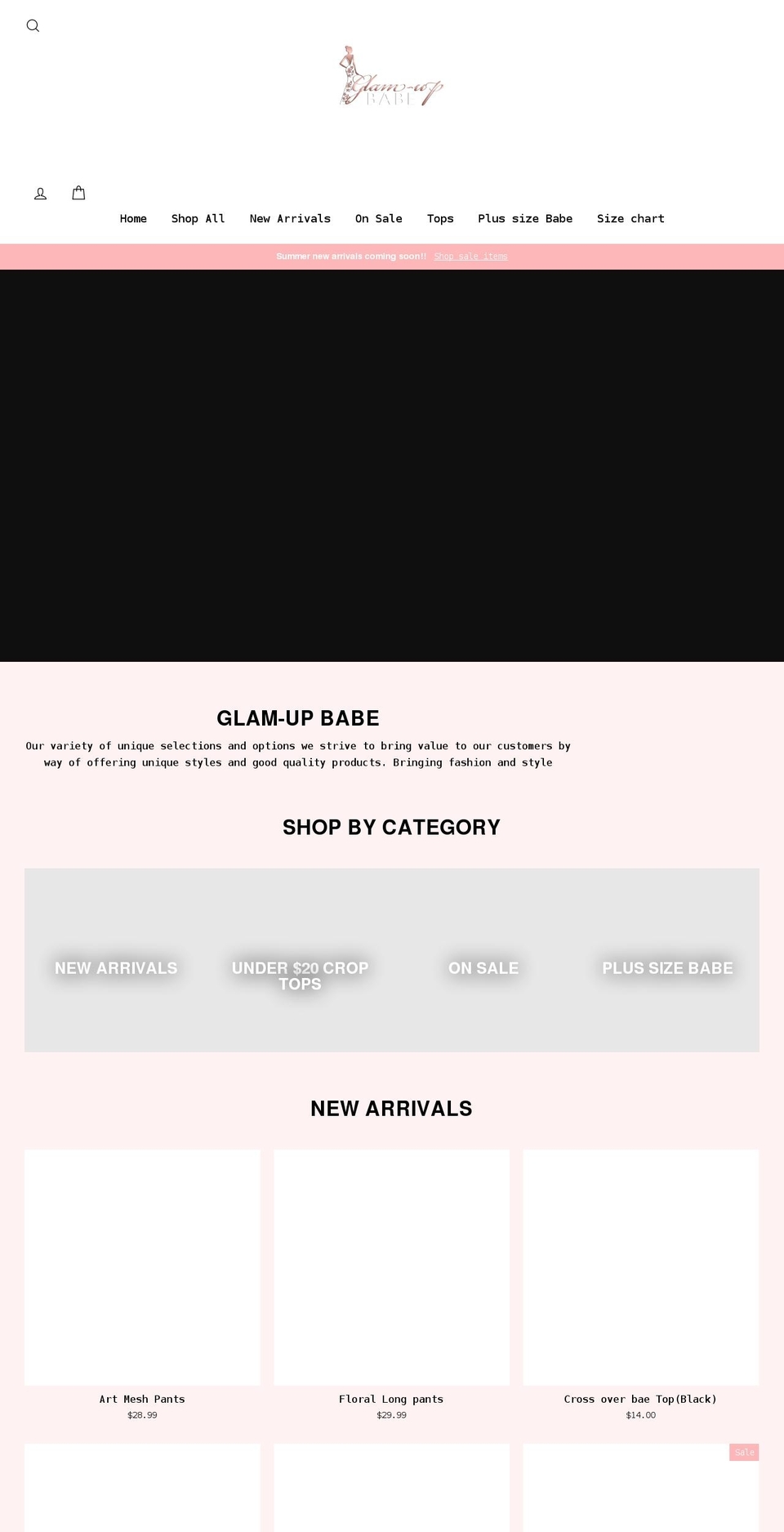 glam-upbabe.com shopify website screenshot