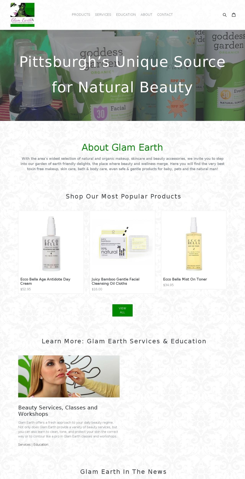 glam.earth shopify website screenshot