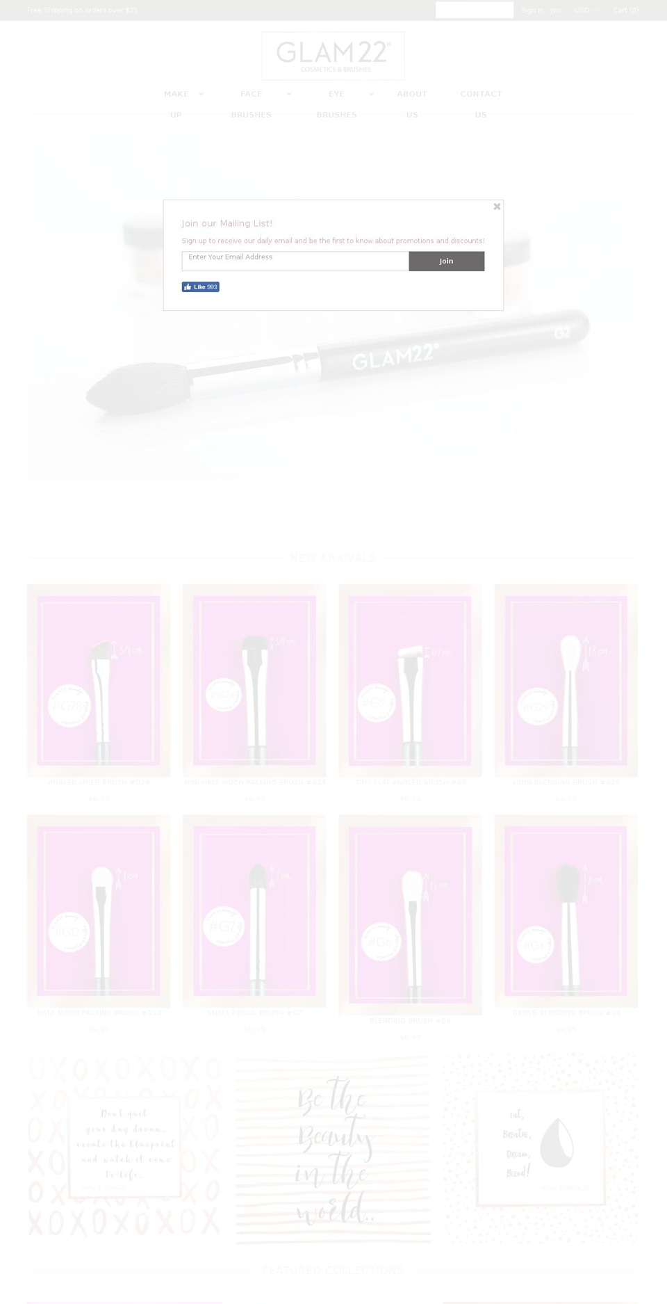 glam22cosmetics.com — Shopify storefront screenshot