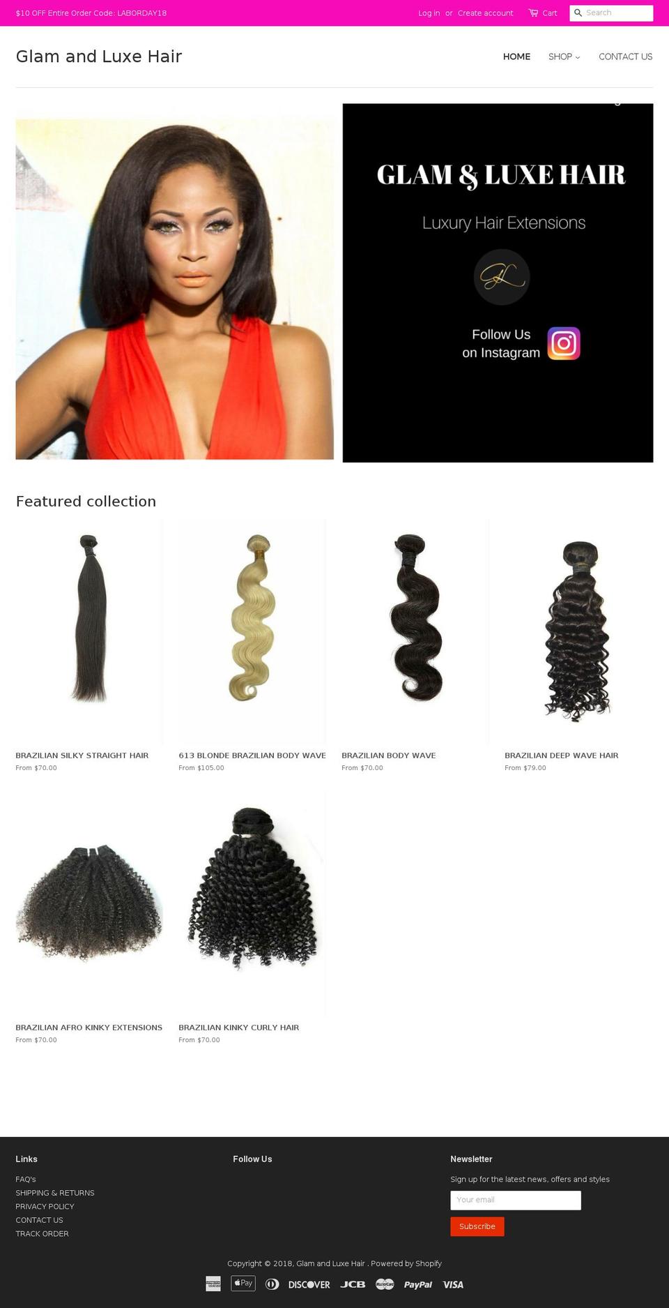 glamandluxehair.com — Shopify storefront screenshot