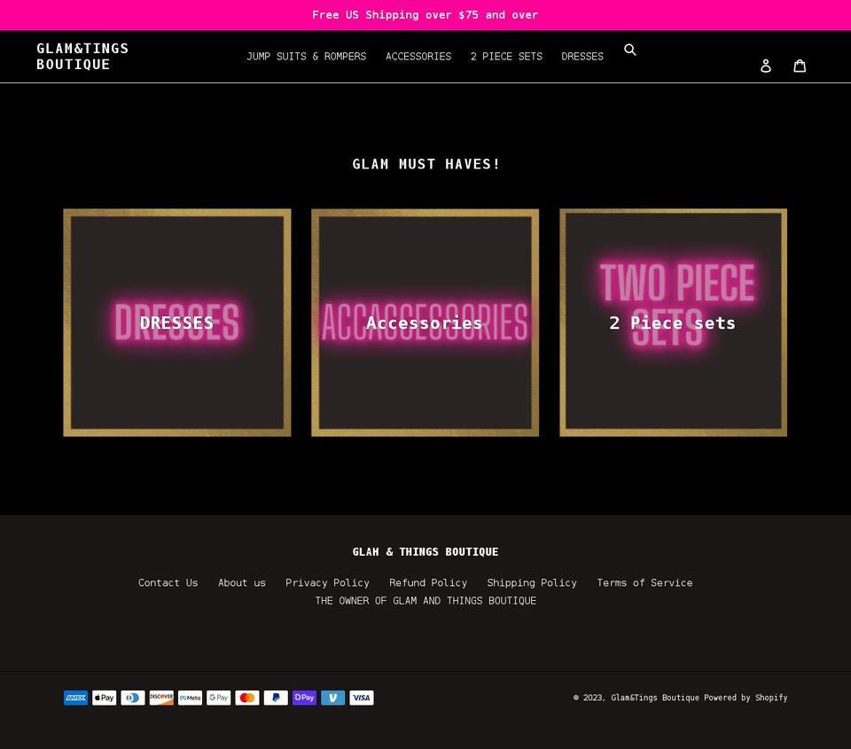 glamandtingsboutique.com shopify website screenshot