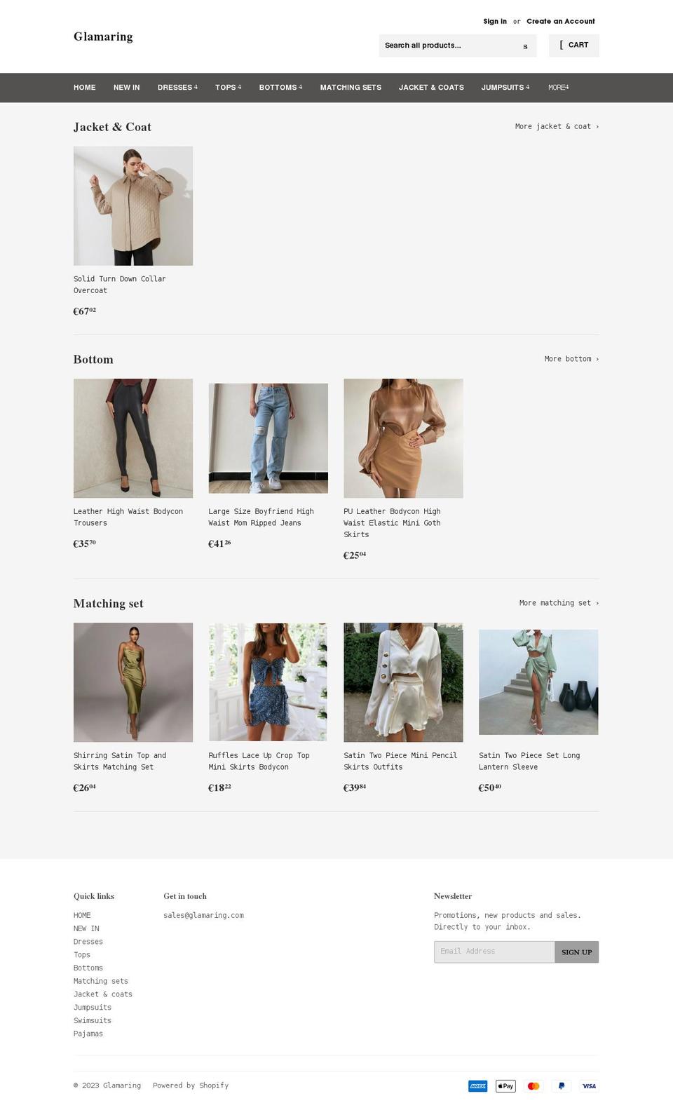 glamaring.com shopify website screenshot