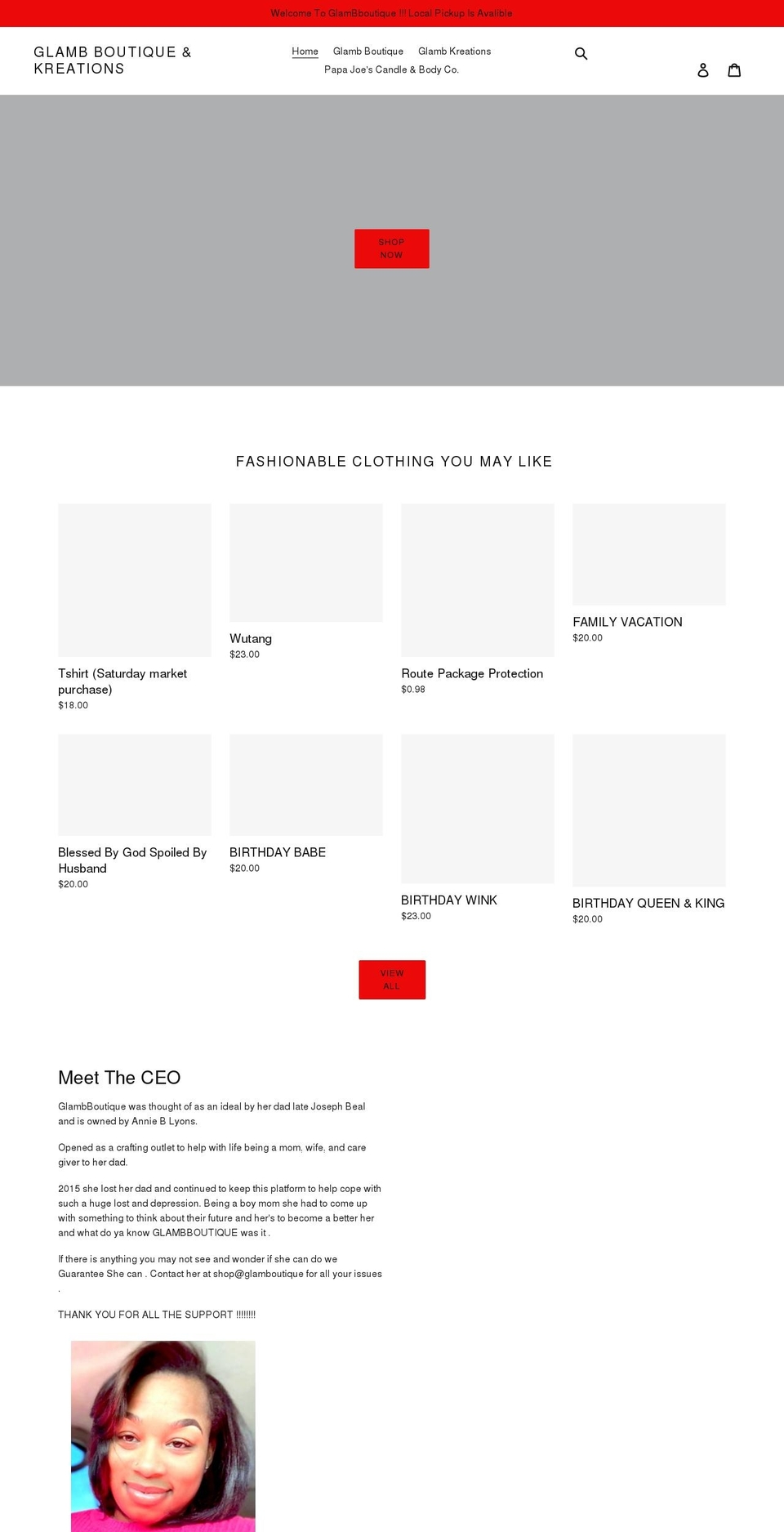 glambboutique.com shopify website screenshot