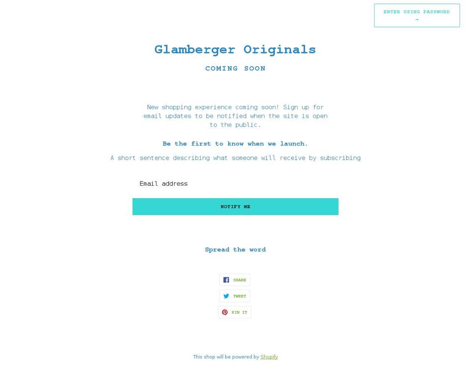 glambergeroriginals.com shopify website screenshot