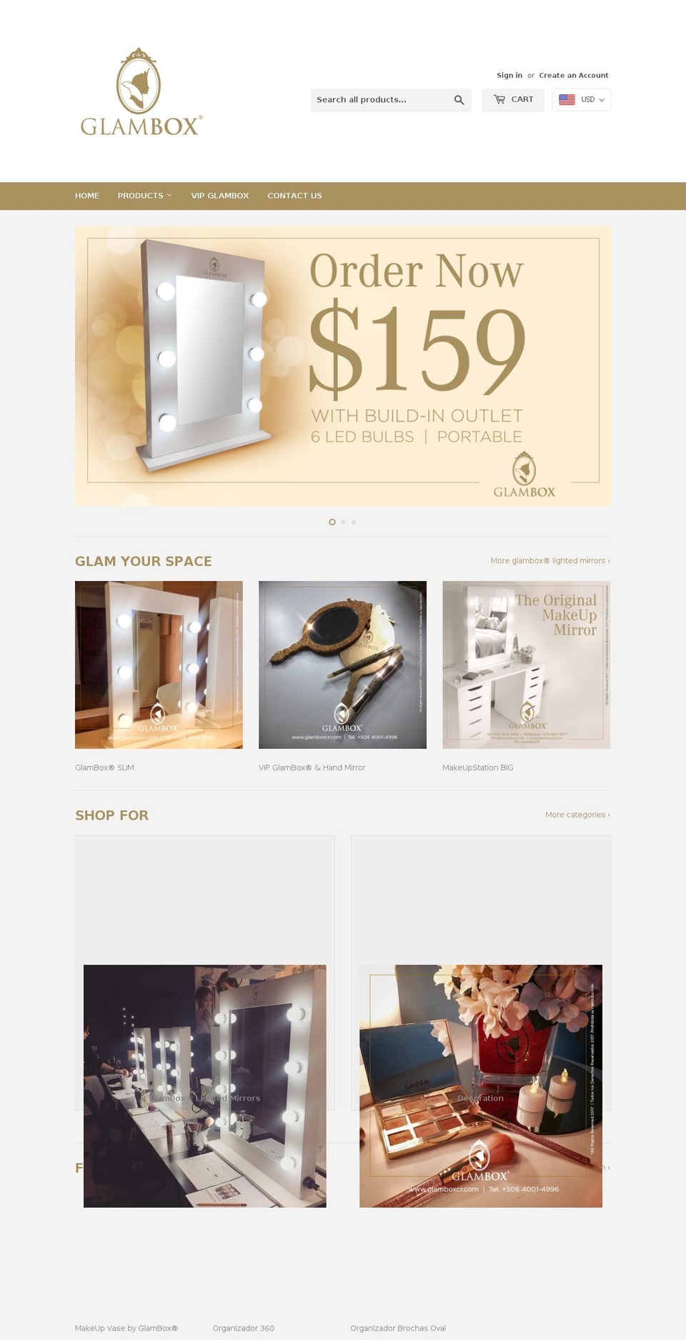 glamboxcr.com — Shopify storefront screenshot