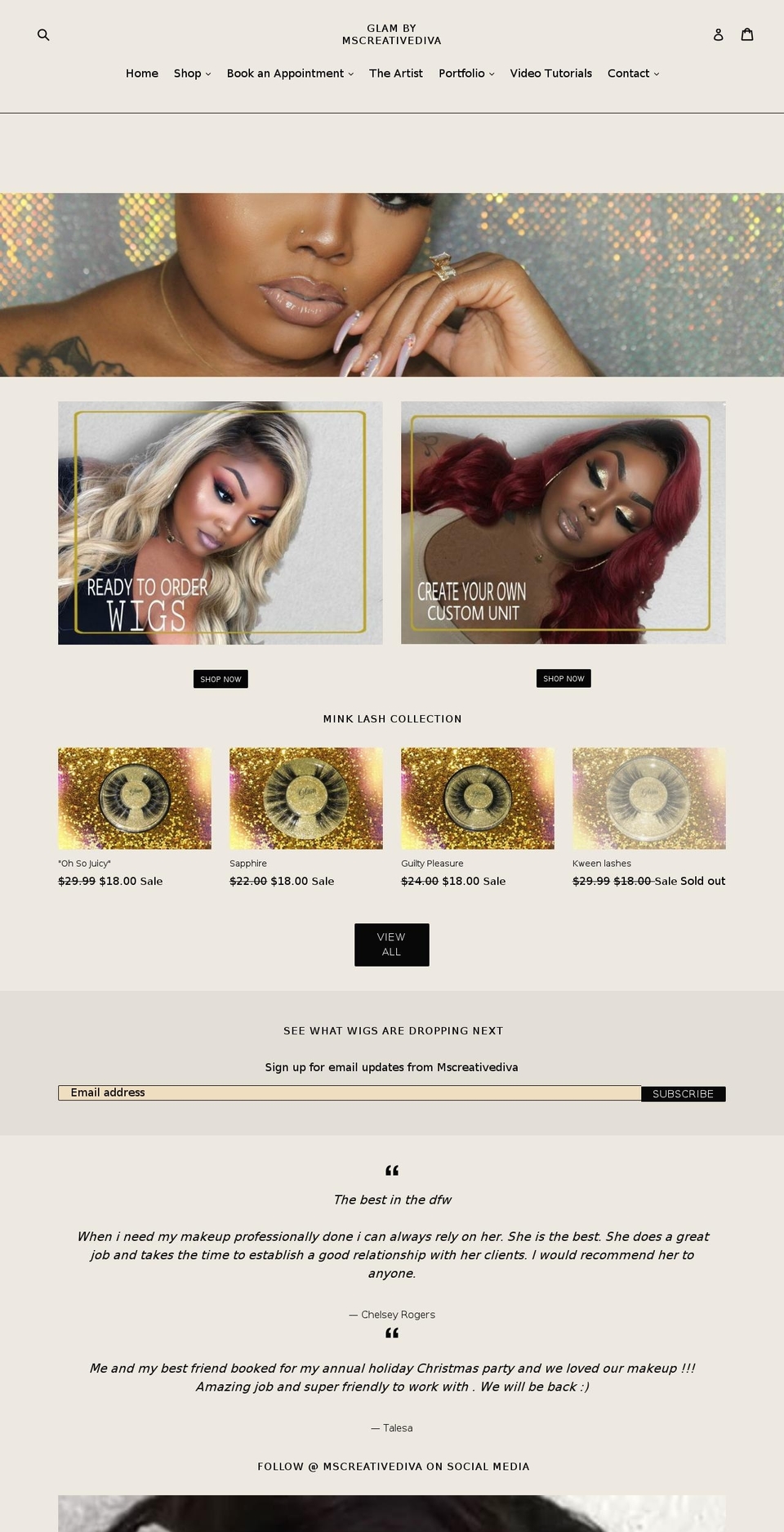 glambymscreativediva.com — Shopify storefront screenshot