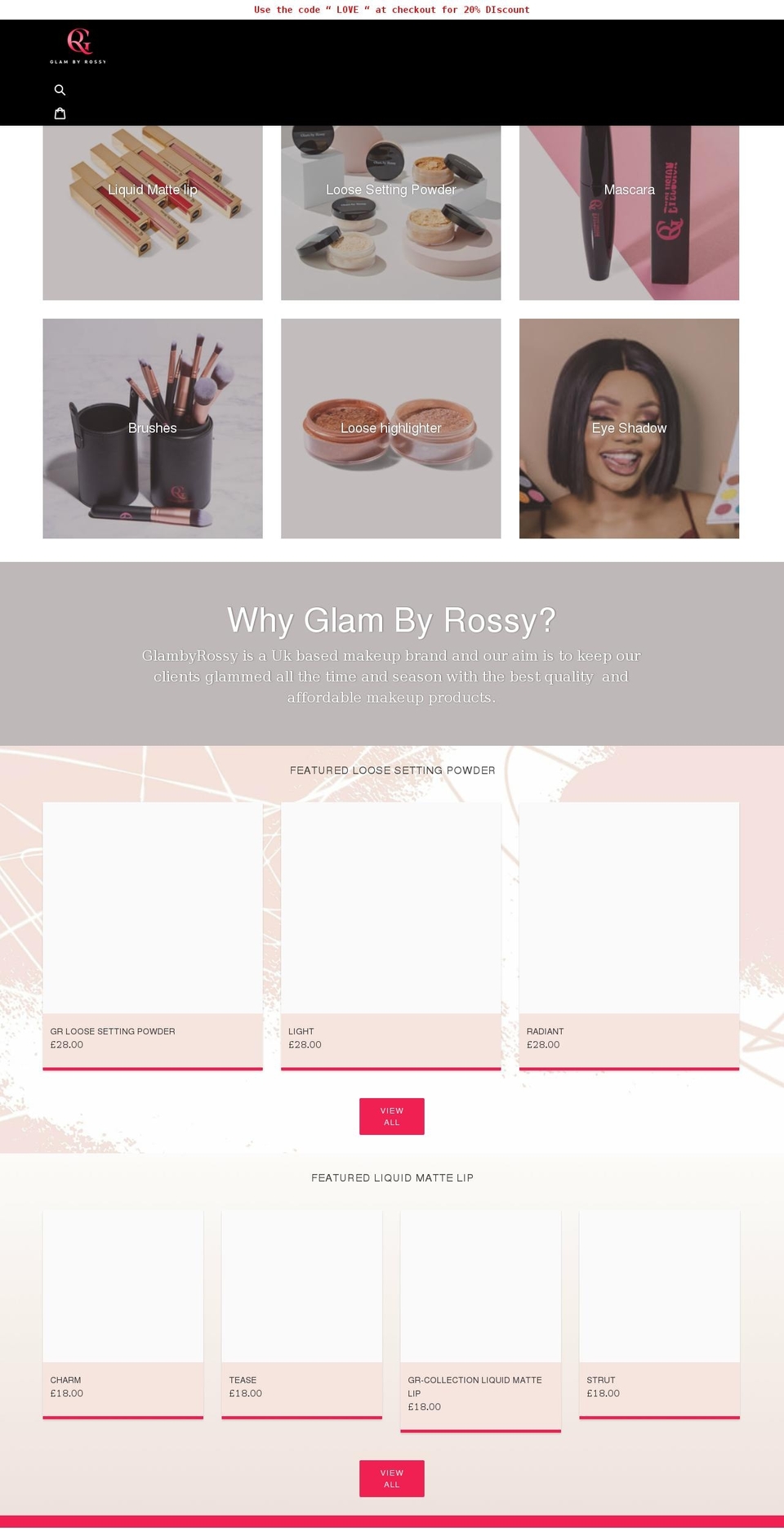 glambyrossy.com shopify website screenshot