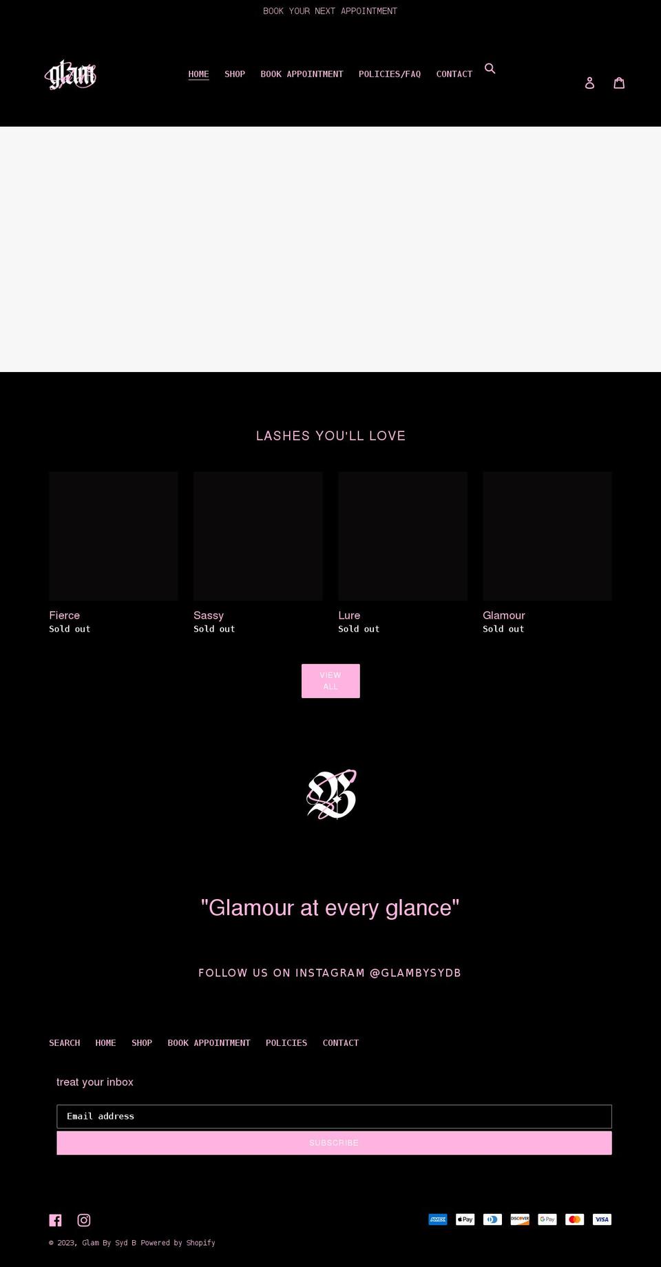 glambysydb.com shopify website screenshot