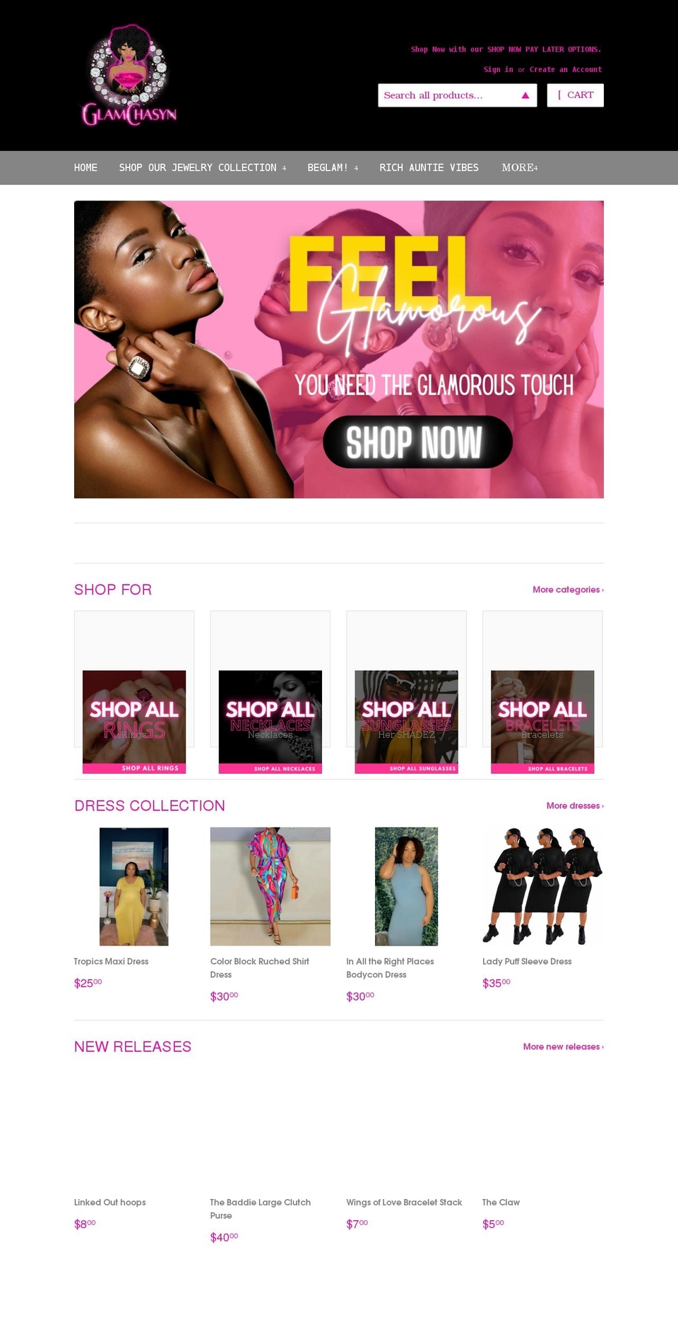 glam Shopify theme site example glamchasyn.com