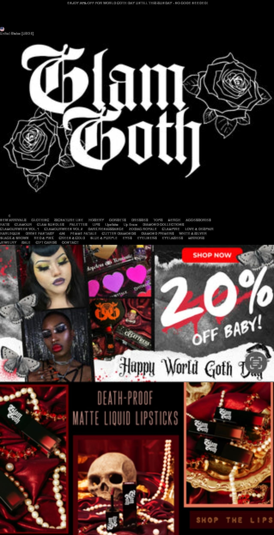qeretail Shopify theme site example glamgothbeauty.com
