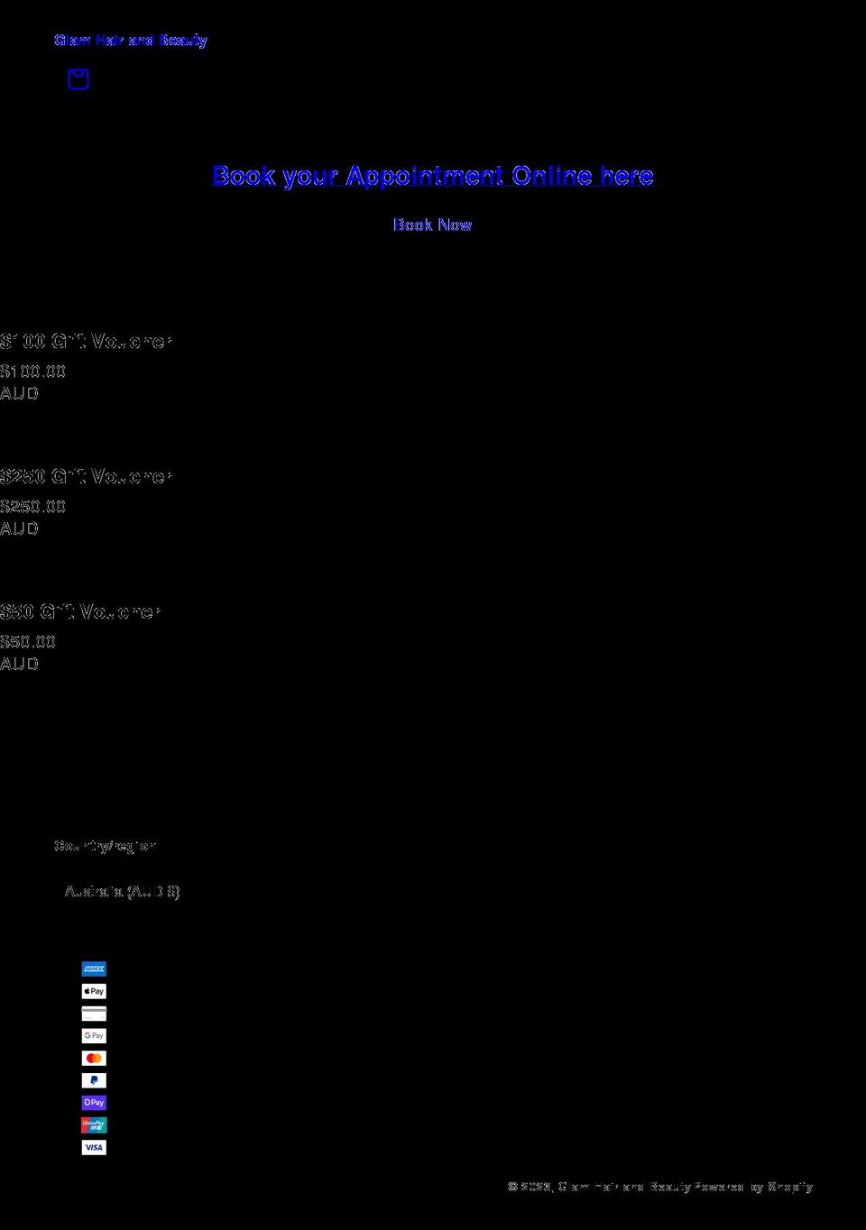 glamhairandbeauty.com.au shopify website screenshot