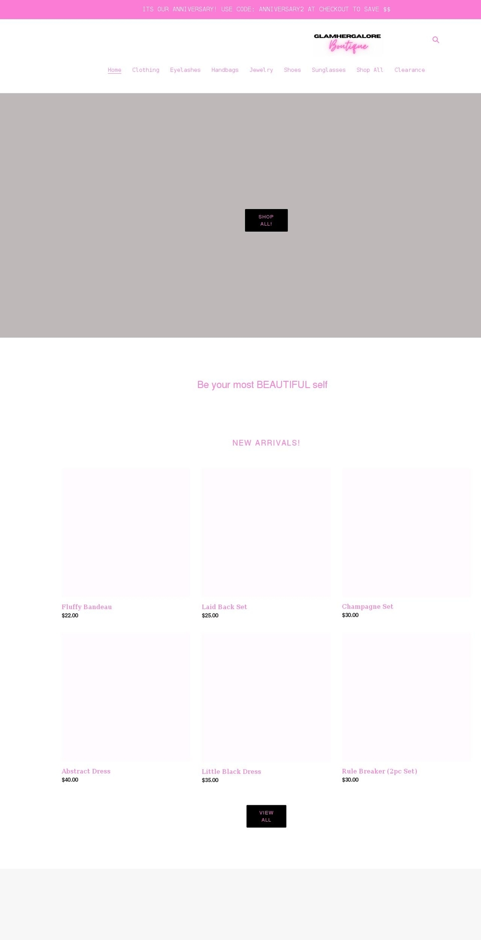 glamhergalore.com shopify website screenshot
