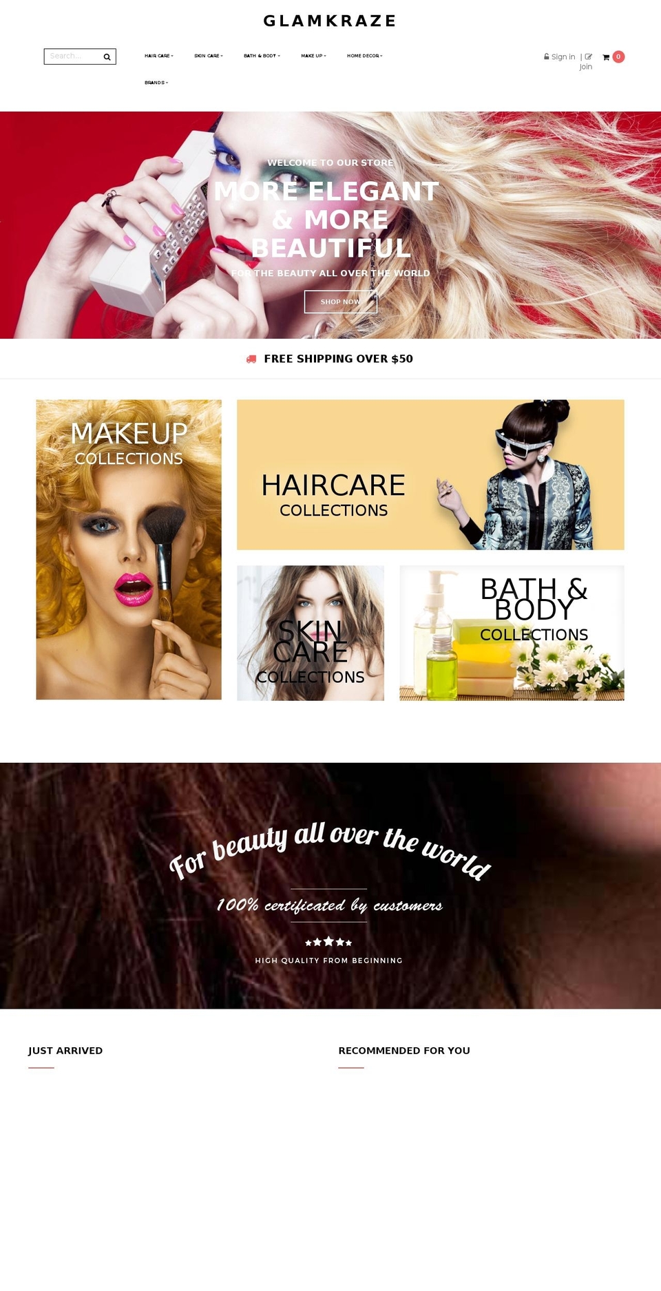Blossom Shopify theme site example glamkraze.com