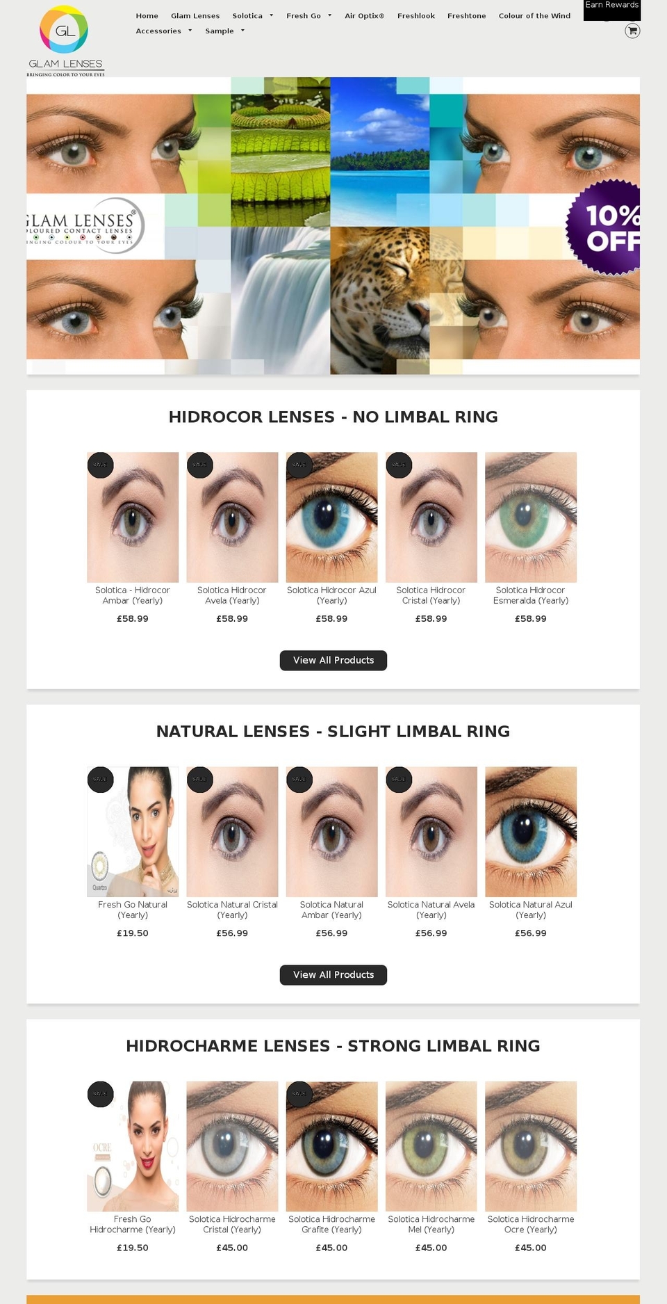 glamlenses.co.uk shopify website screenshot