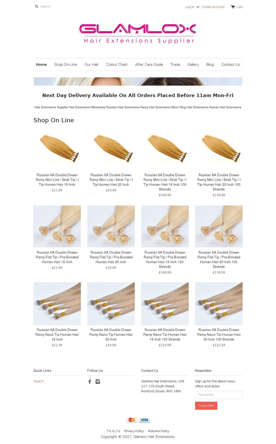 glamloxhairextensions.com shopify website screenshot