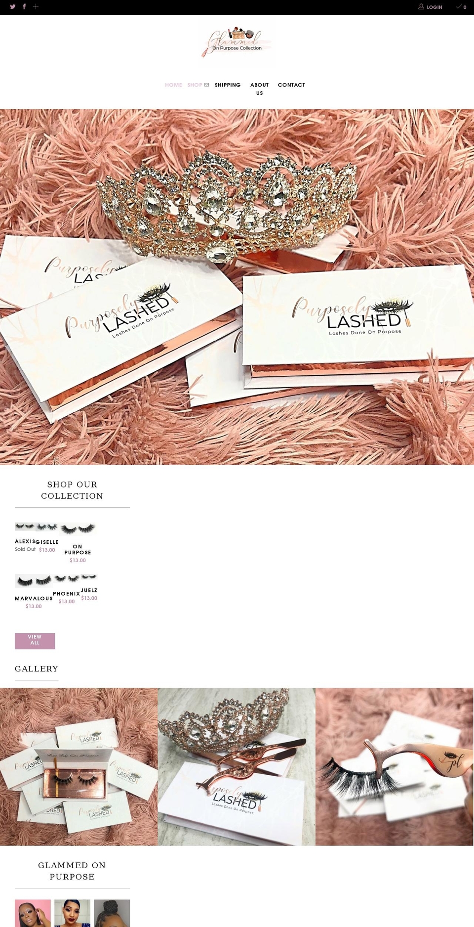 glammedonpurposecollection.com shopify website screenshot