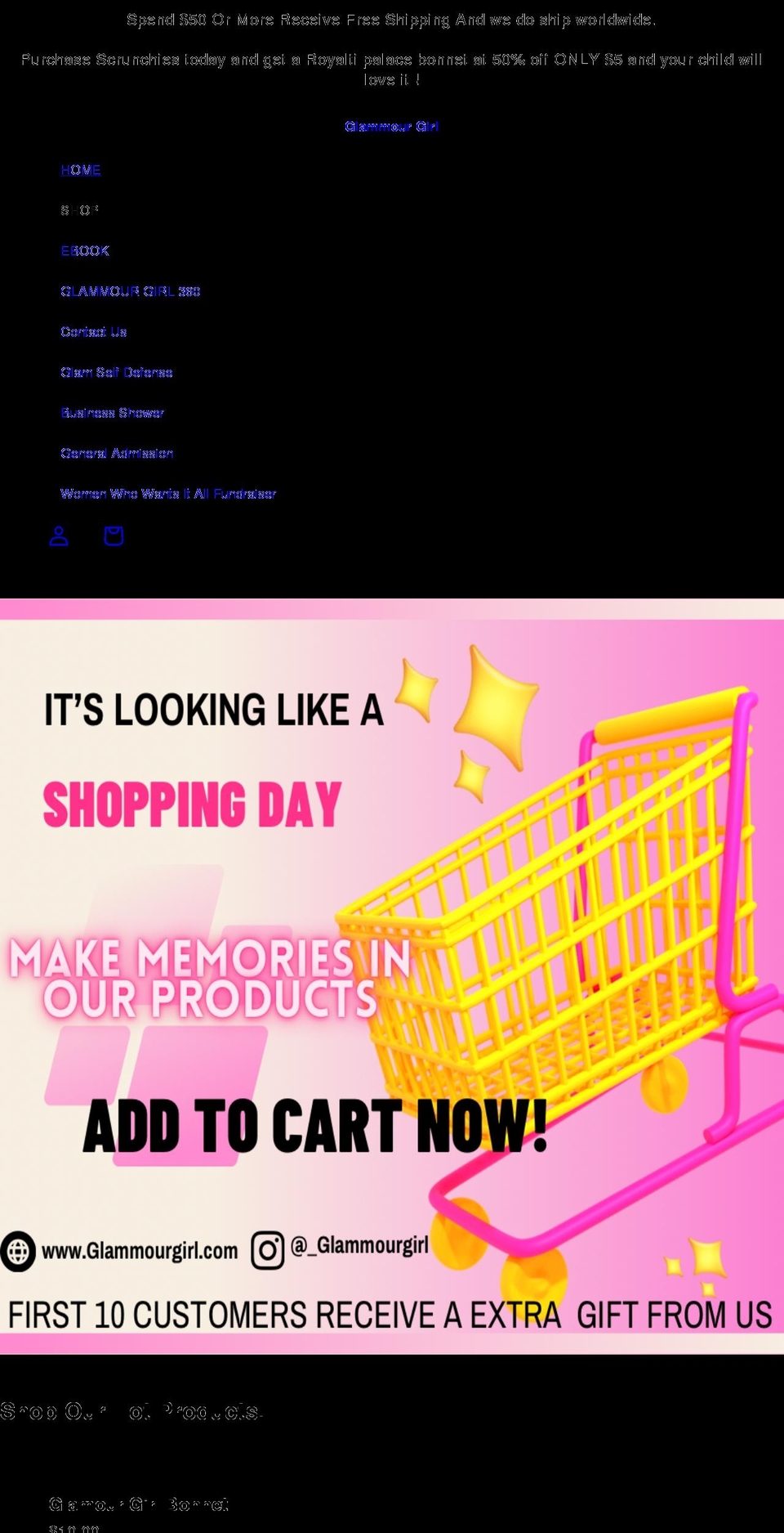 glammourgirl.com shopify website screenshot