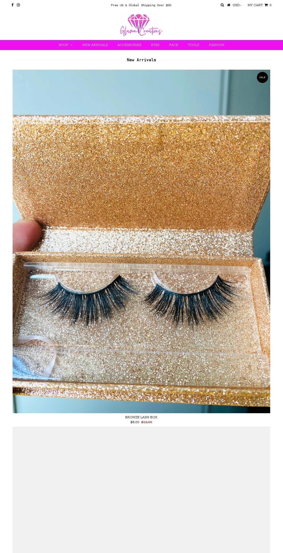 glamncreationz.com shopify website screenshot