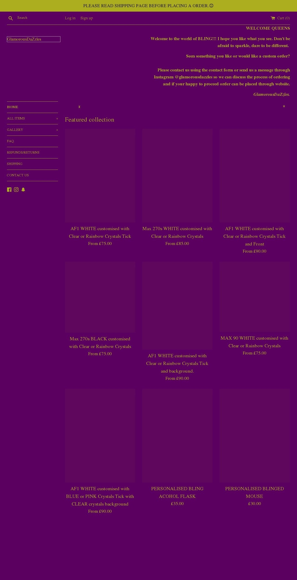 glamorousdazzles.com shopify website screenshot