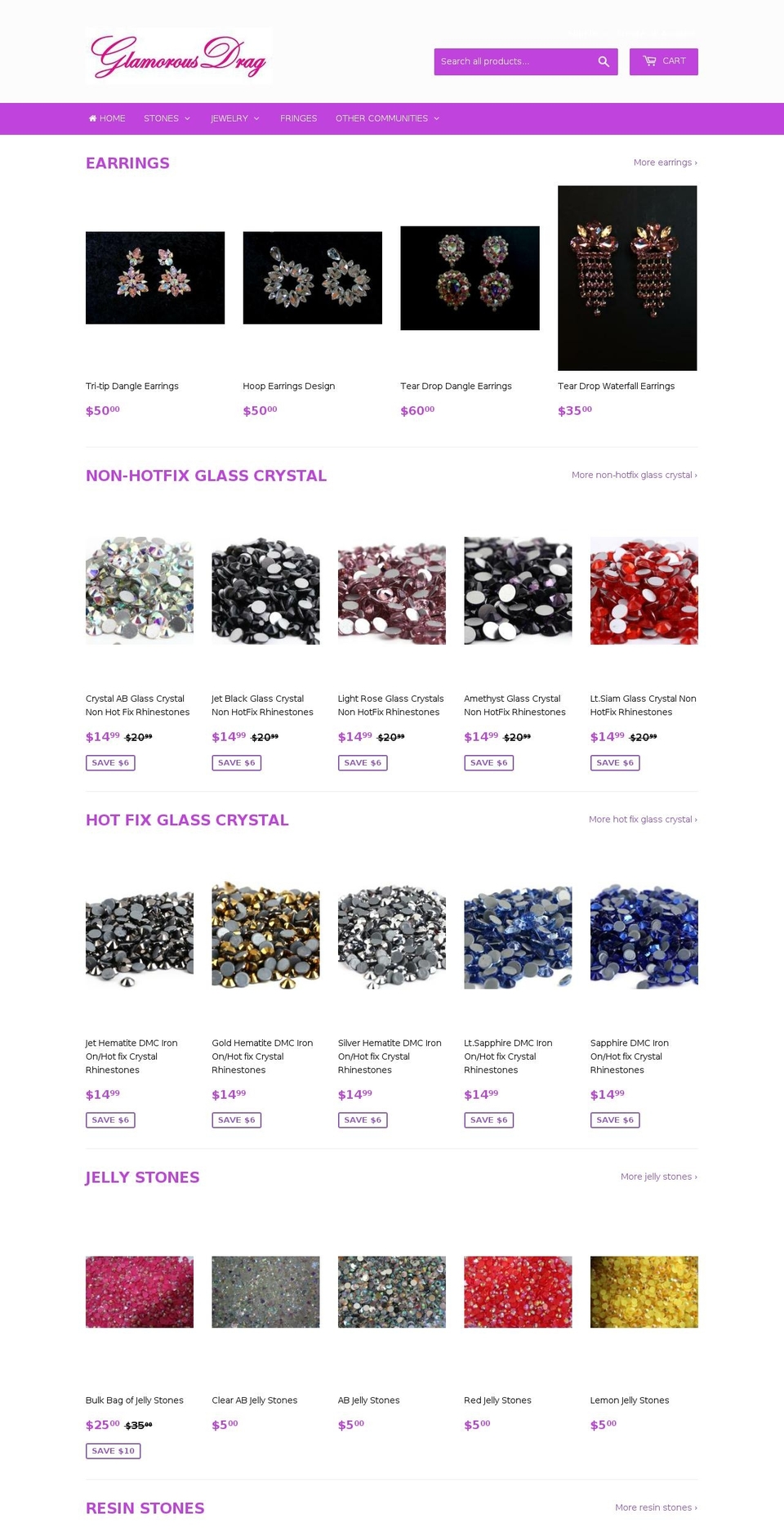 glamorousdrag.com — Shopify storefront screenshot