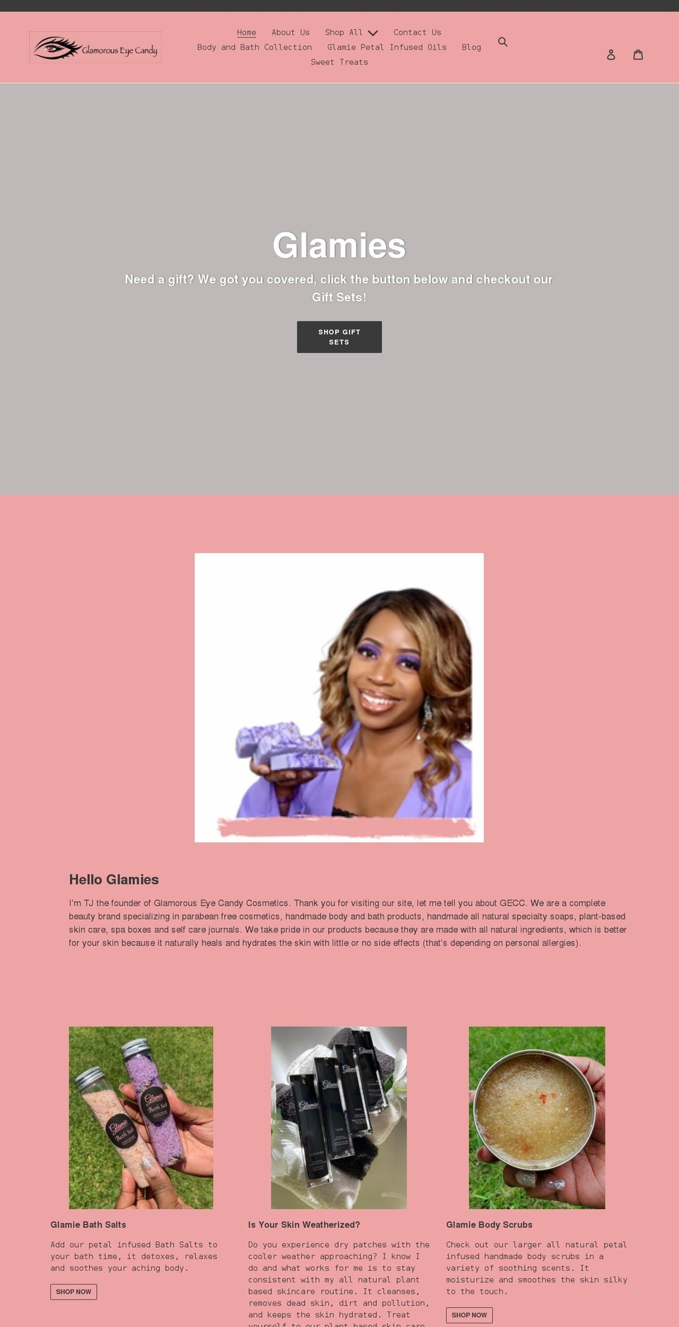 glamorouseyecandycosmetics.com shopify website screenshot