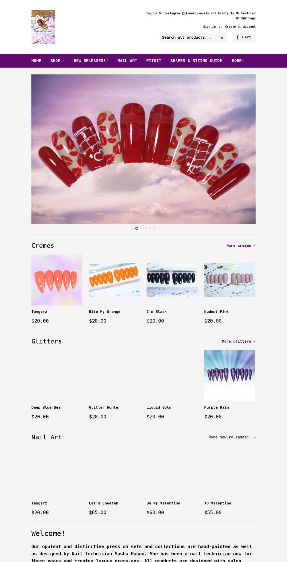 glamorousnailsandbeauty.ca shopify website screenshot