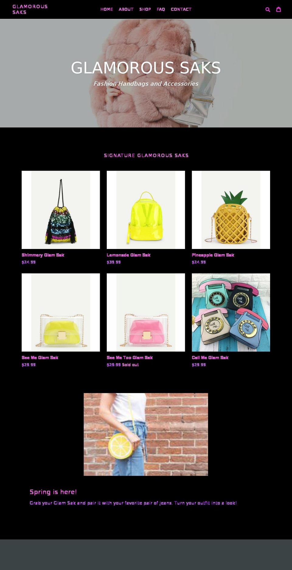 glamoroussaks.com — Shopify storefront screenshot