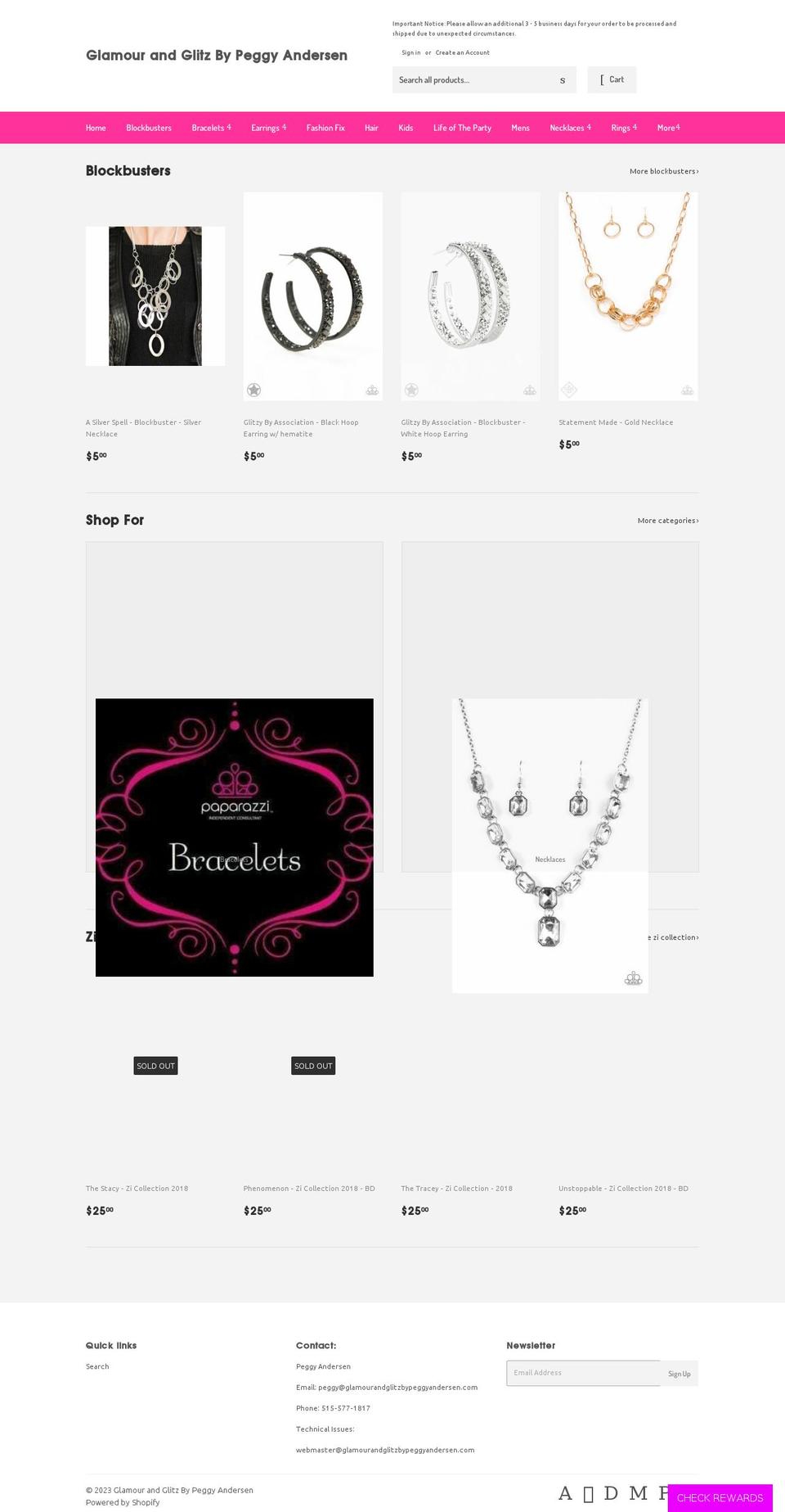 glamourandglitzbypeggyandersen.com — Shopify storefront screenshot