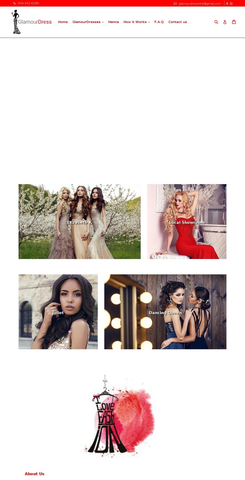 glamourdressrent.com — Shopify storefront screenshot