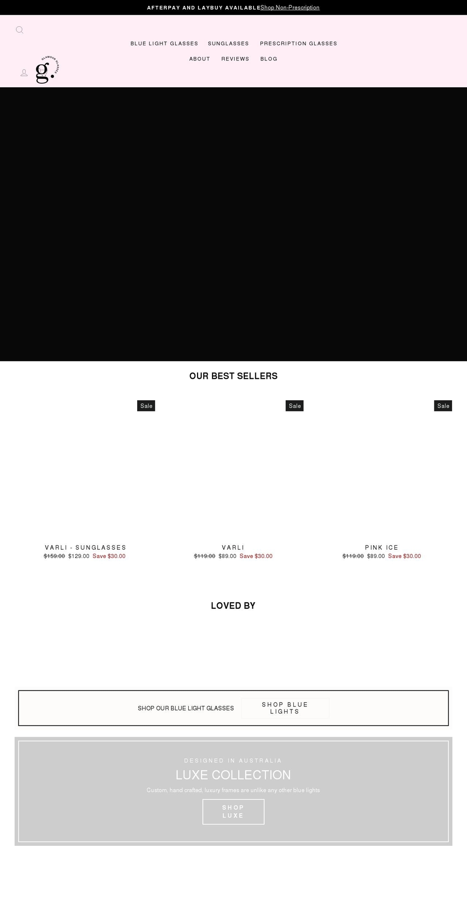 glamourglasses.com.au shopify website screenshot