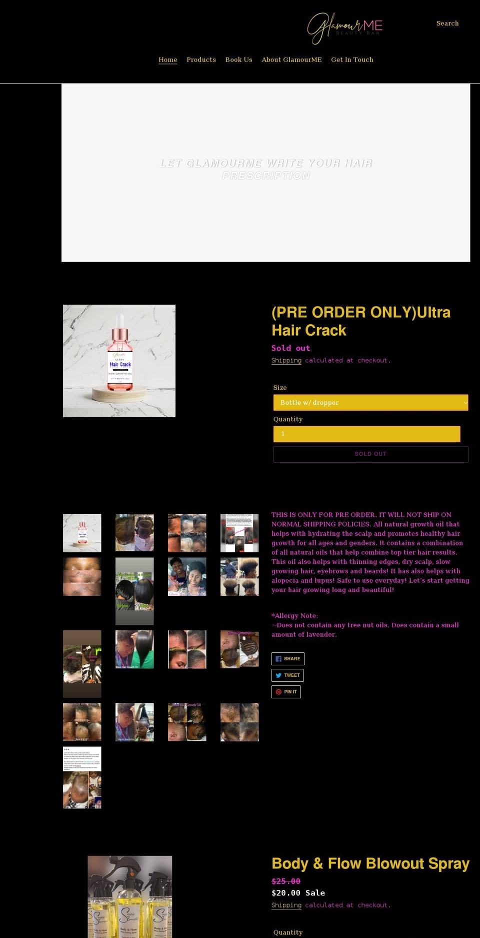 glamourmebeautybar.com shopify website screenshot