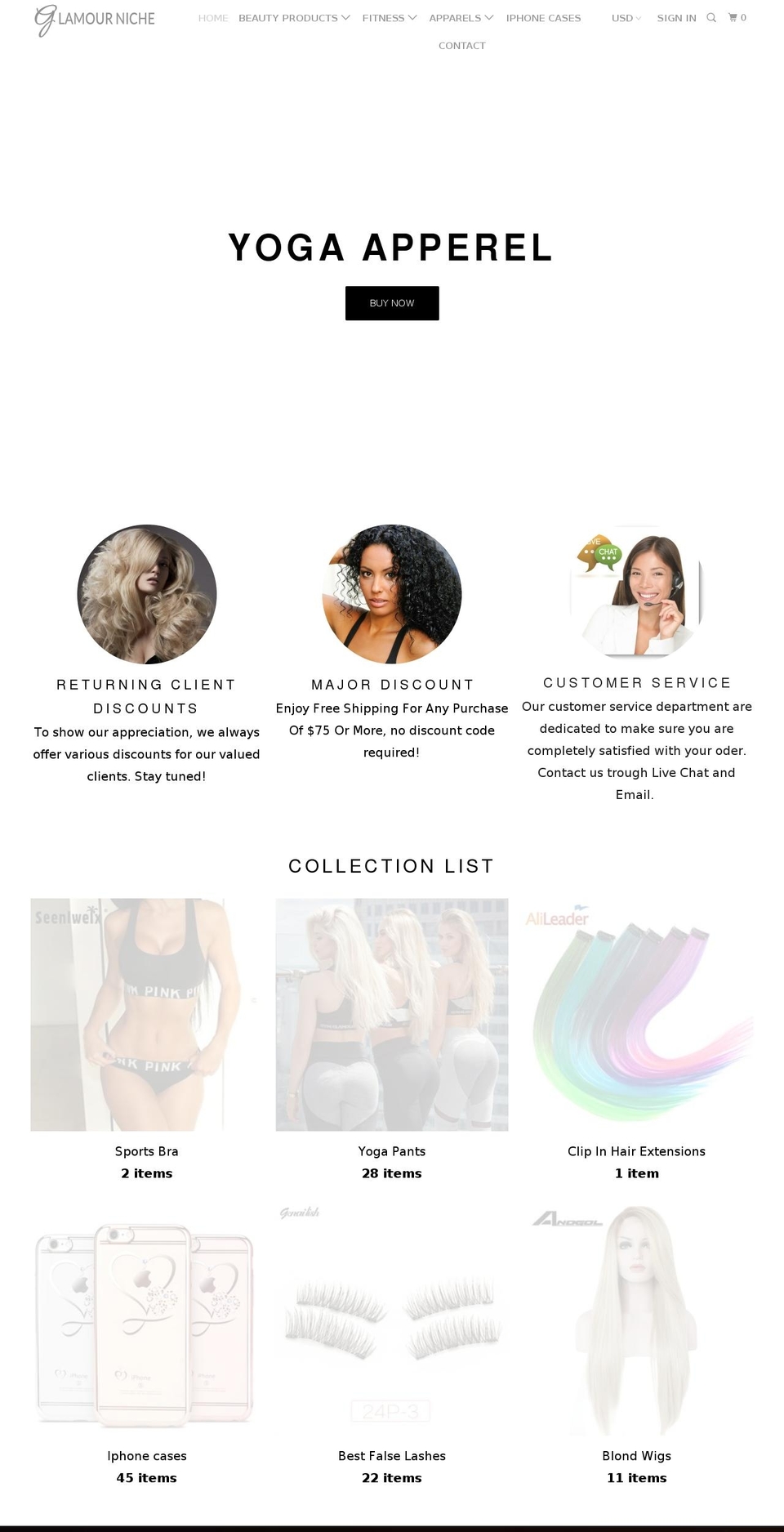 glamourniche.com shopify website screenshot