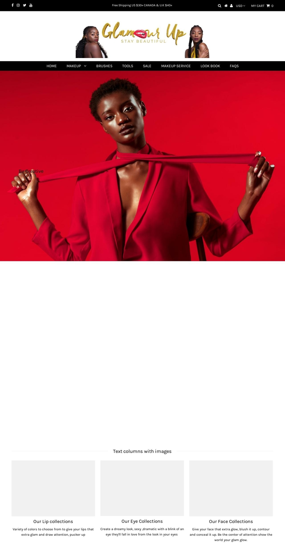 glamourupcosmetics.com — Shopify storefront screenshot