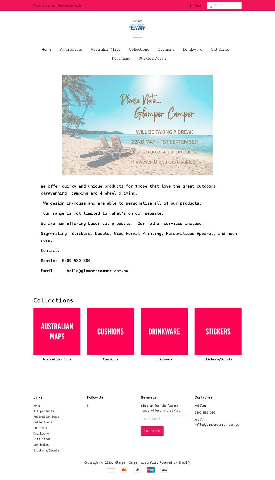 glampercamper.com.au shopify website screenshot