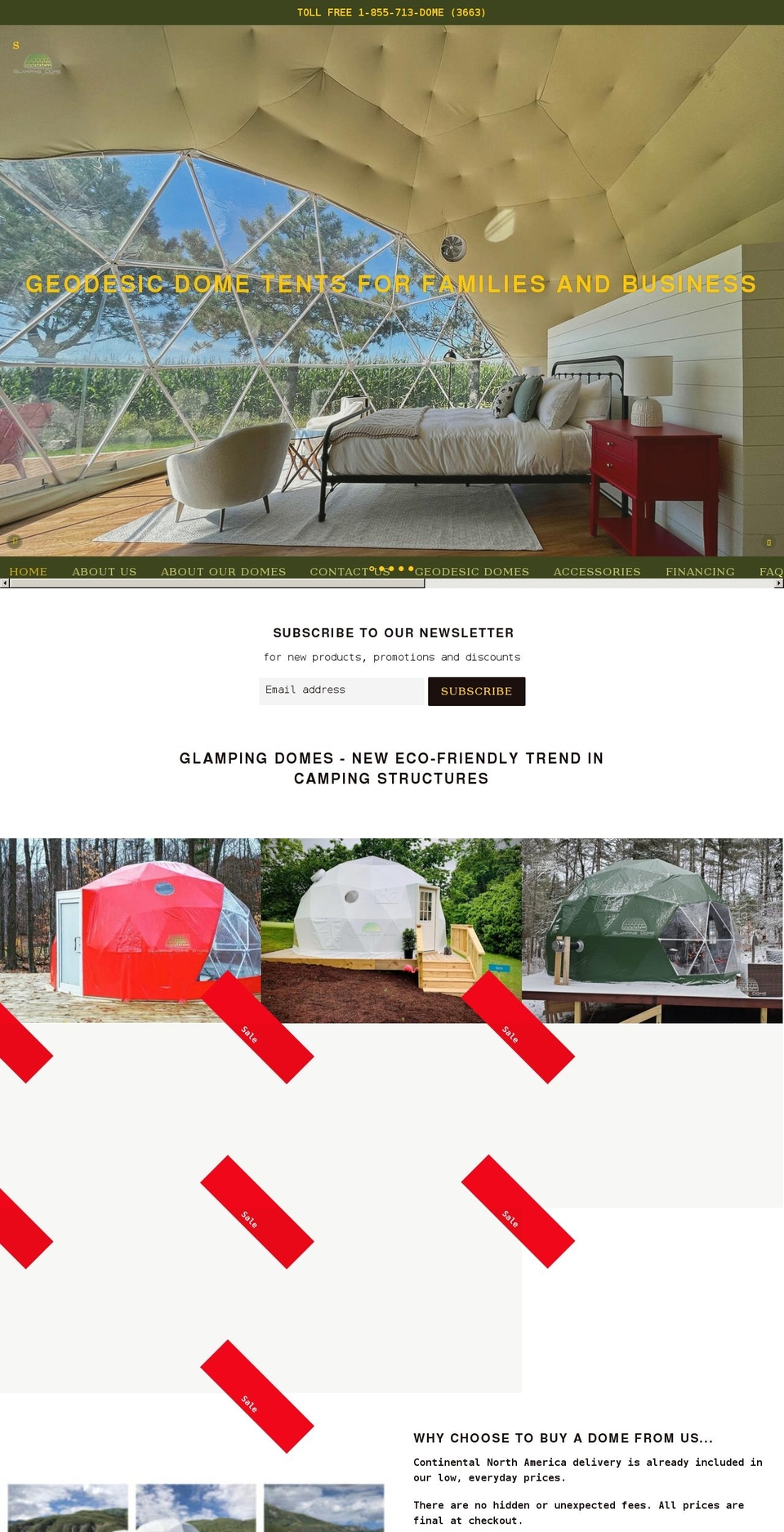 glampingdomestore.com shopify website screenshot
