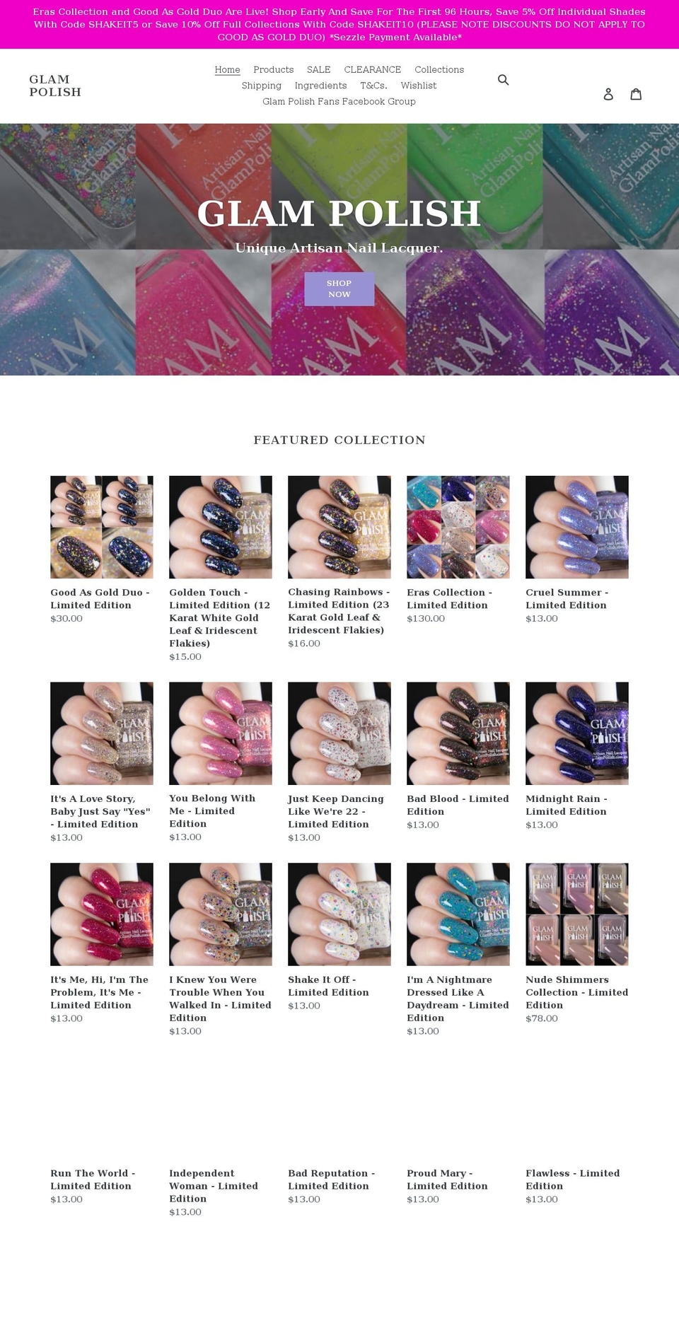 glampolish.com.au shopify website screenshot