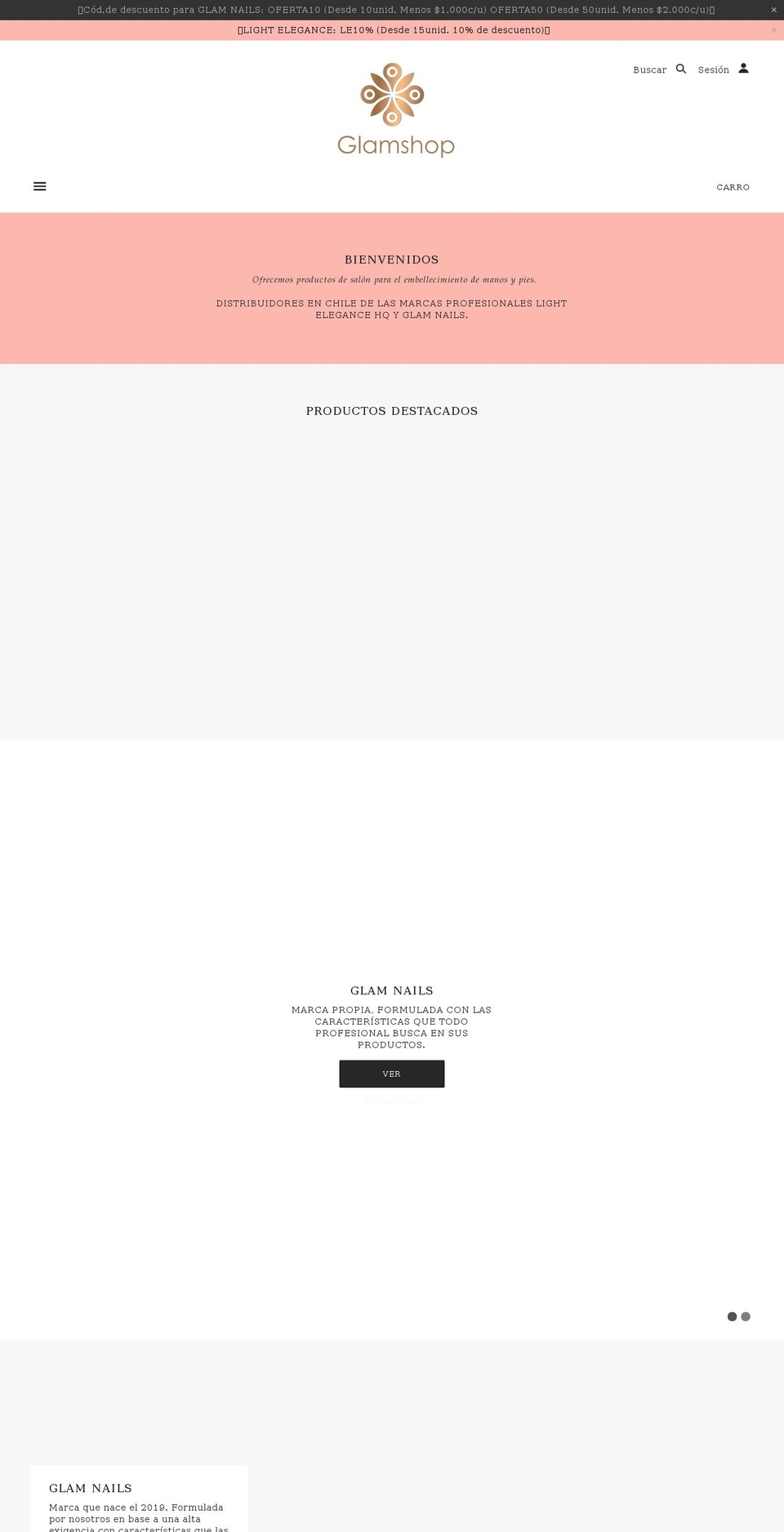 glamshop.cl shopify website screenshot